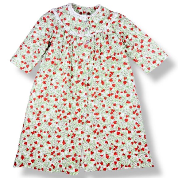 Vintage Girls Novelty Strawberry Fruit Print Quilted Dressing Gown Robe 6 - 8 - Picture 10 of 10